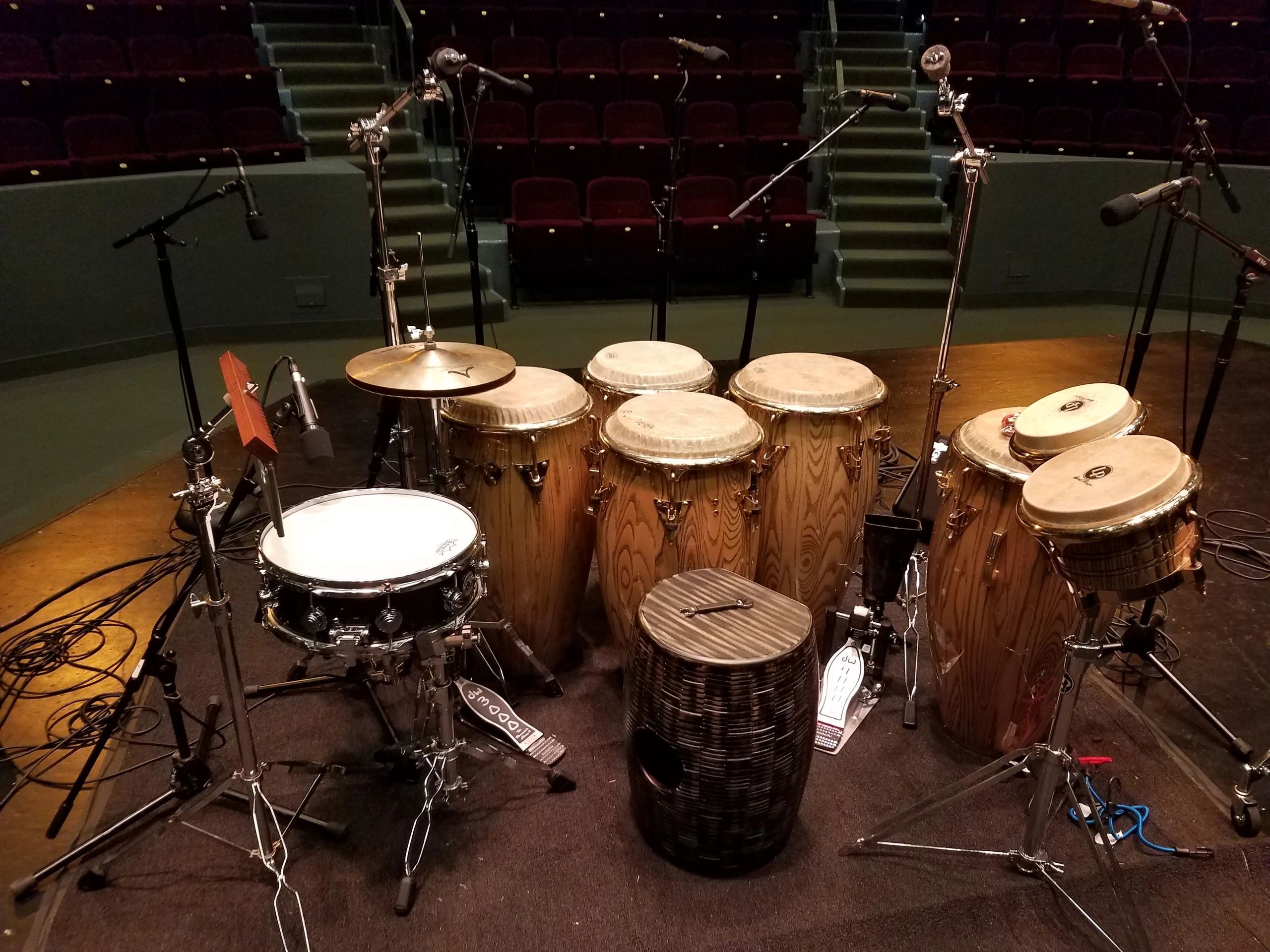 Professional drum kit on stage